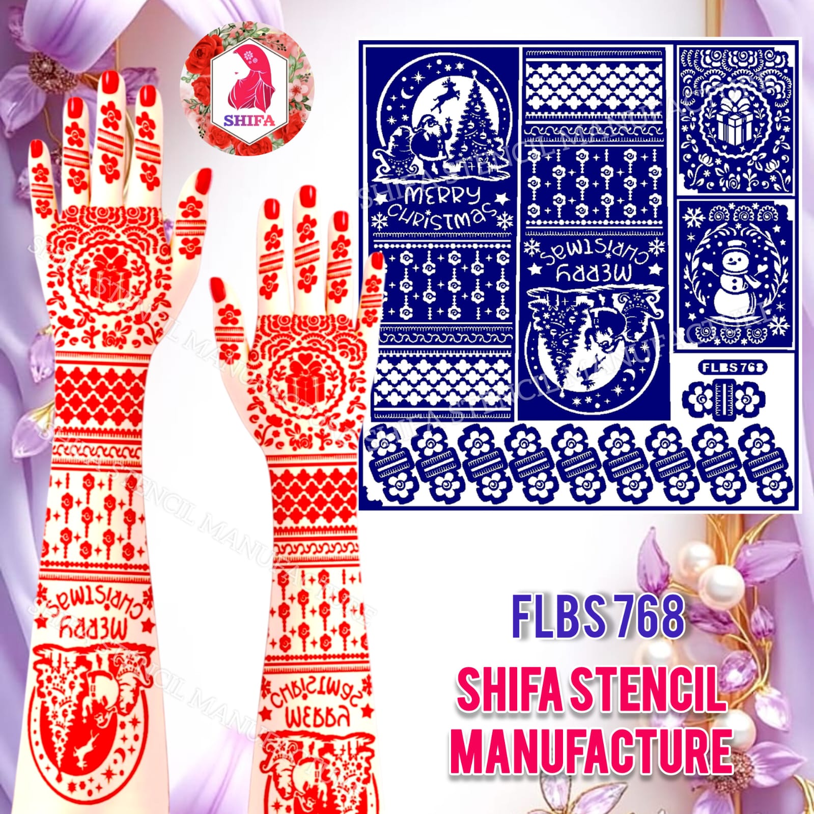FLBS 768 Winter Wonderland Design Sticker overview Henna Stencil - Shifa Stencil